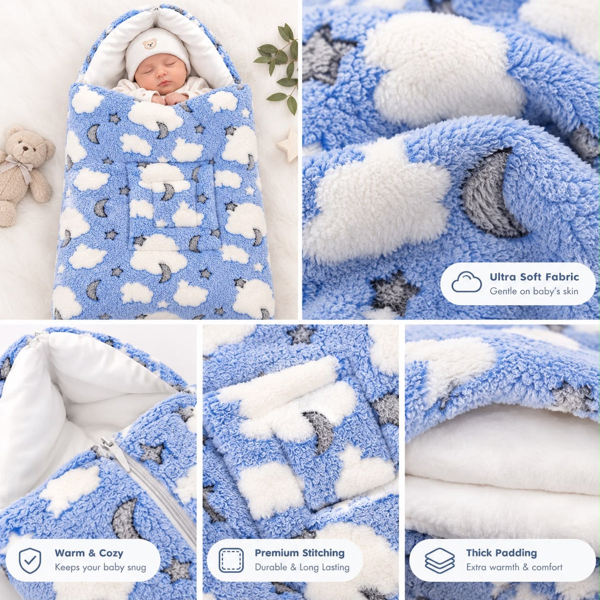 CloudDream™ Luxury Baby Nest — Cozy Comfort Cocoon Bed Set (Blue)