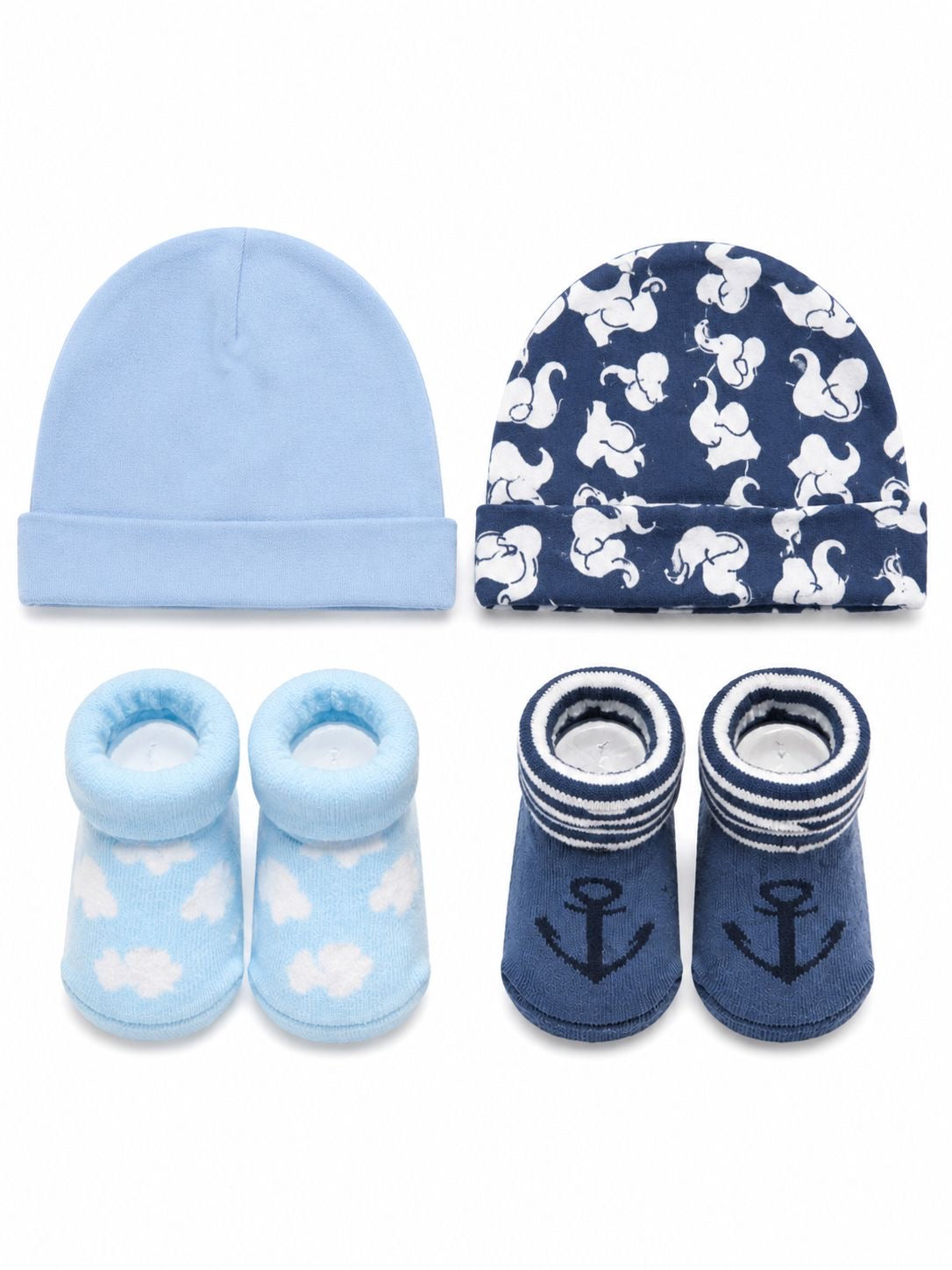 4-Piece Baby Cap & Socks Gift Set – Soft Newborn Beanie and Booties Set