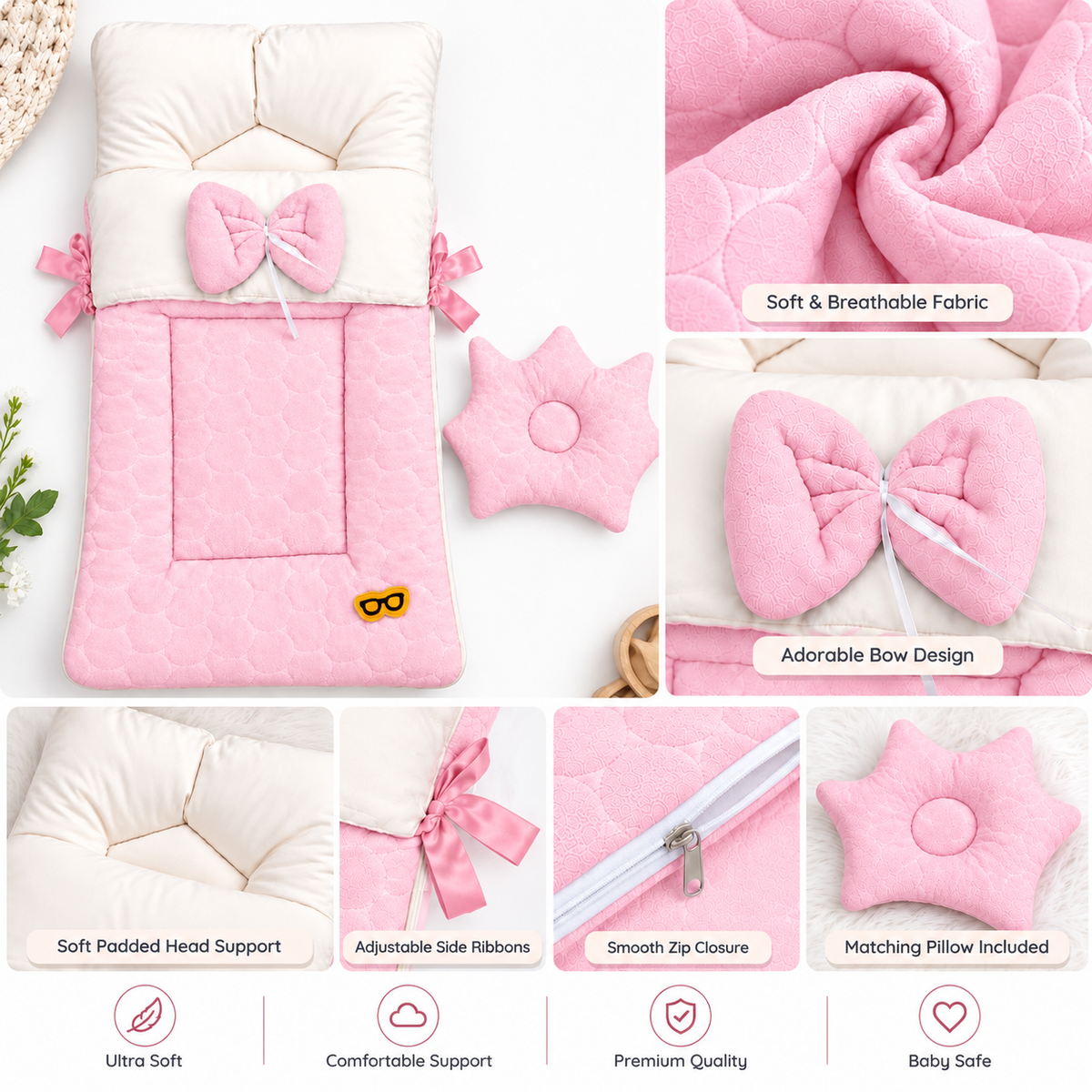 Premium Soft LittleCloud™ Luxury Baby Bedding Set — Cozy & Adorable (Carry Nest + Pillow)