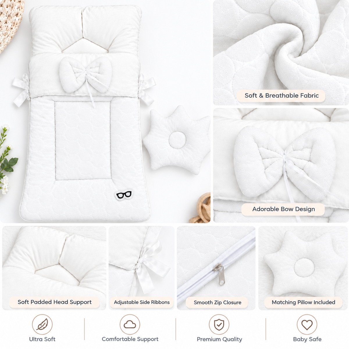 Premium Soft LittleCloud™ Luxury Baby Bedding Set — Cozy & Adorable (Carry Nest + Pillow)