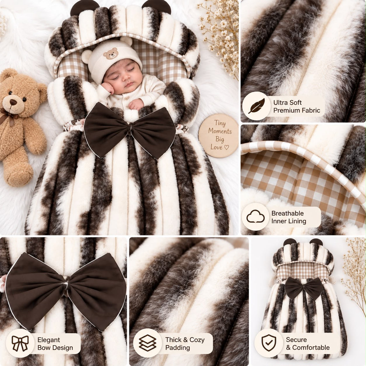 The Signature Luxe Baby Carry Nest - Premium Baby Bedding Set (Beige-White) 0-6 months (Copy)