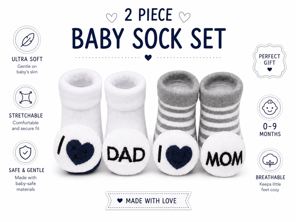 2 Piece Baby Soft Sock Set - 0 - 9 Months
