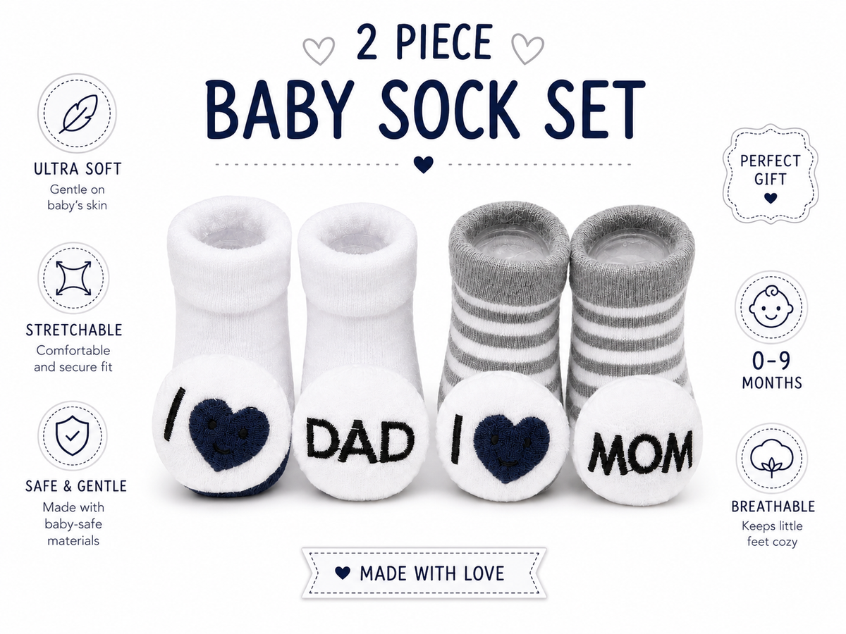 2 Piece Baby Soft Sock Set - 0 - 9 Months