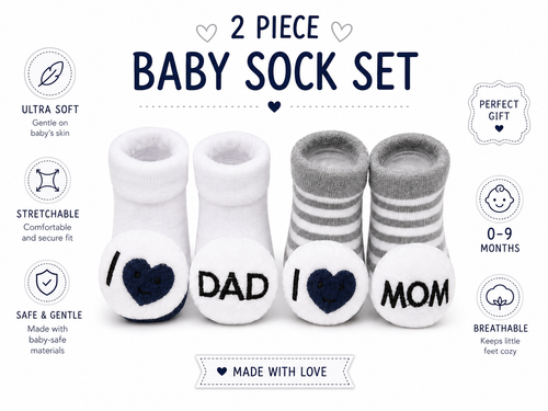 2 Piece Baby Soft Sock Set - 0 - 9 Months