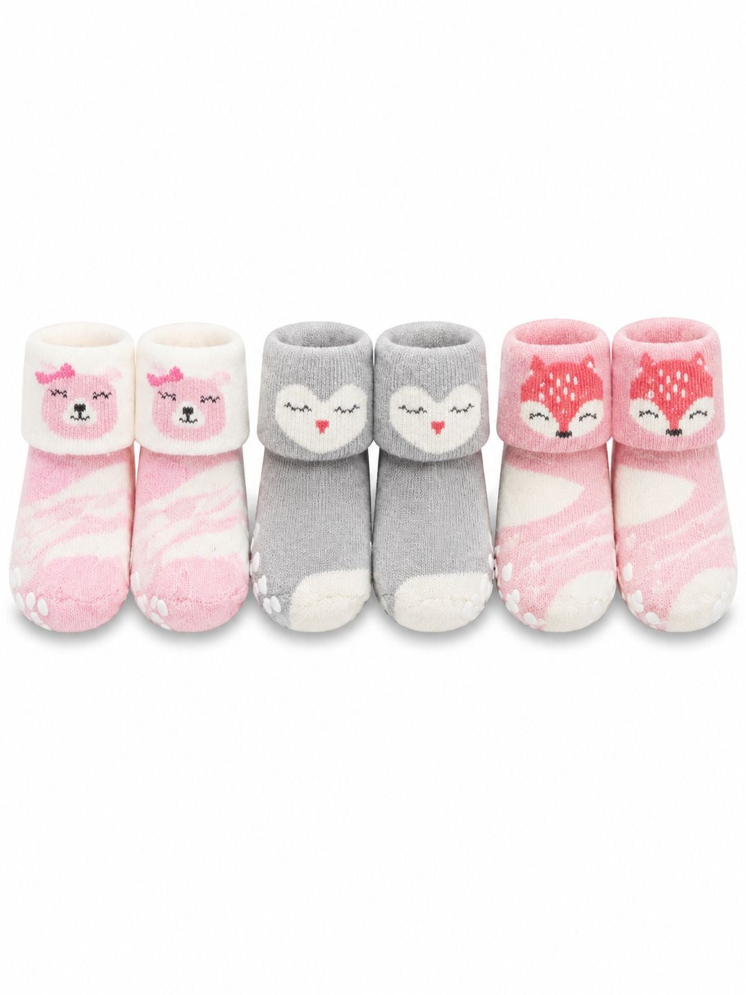 Cute Baby Girls Non-Slip Socks Set – 3 Pairs