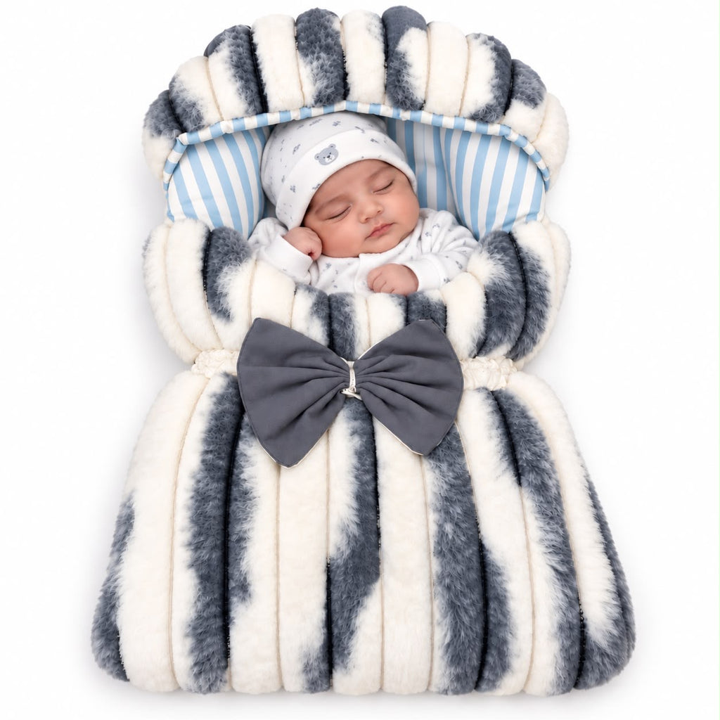 The Signature Luxe Baby Carry Nest - Premium Baby Bedding Set (Blue-White) 0-6 months
