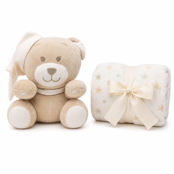 🧸 Teddy Pillow & Ultra Soft Baby Blanket Gift Set | Newborn Baby Gift