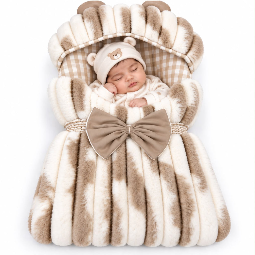 The Signature Luxe Baby Carry Nest - Premium Baby Bedding Set (Beige-White) 0-6 months