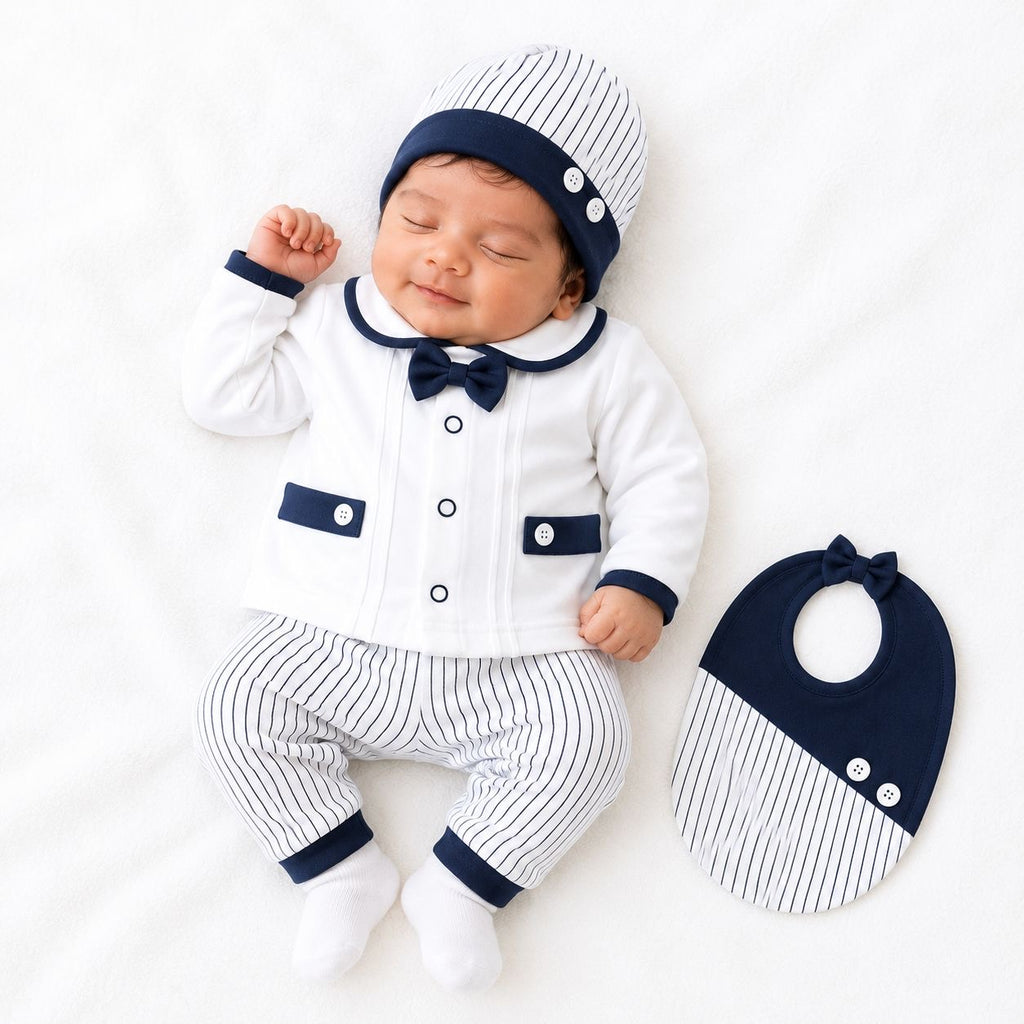 Classic Navy Blue & White Baby Boy 7-Piece Gift Set