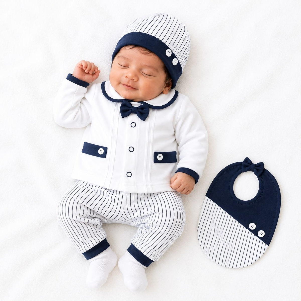 Classic Navy Blue & White Baby Boy 7-Piece Gift Set