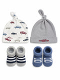4-Piece Baby Cap & Socks Gift Set – Soft Newborn Beanie and Booties Set