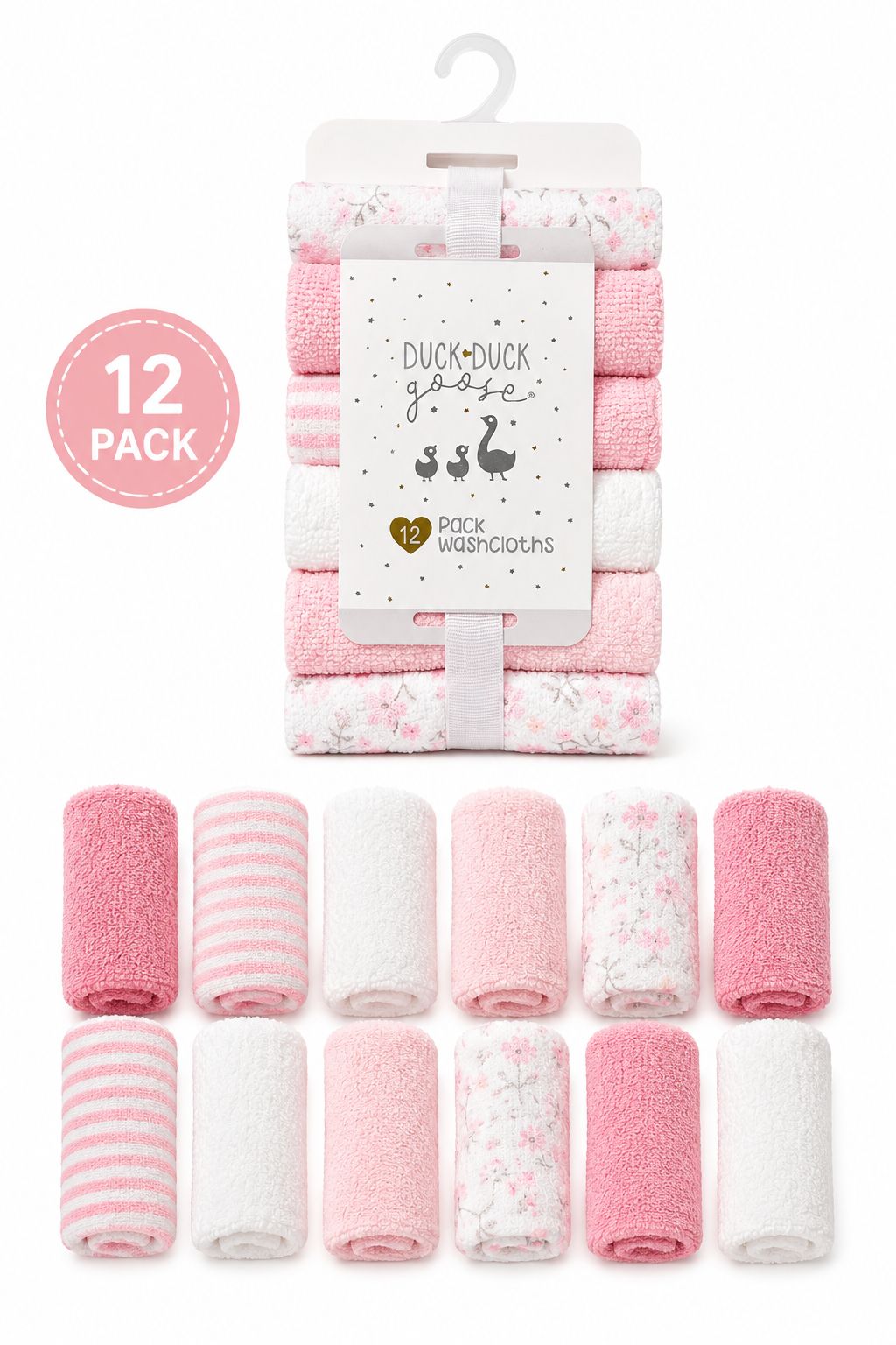12-Pack Ultra Soft Baby Washcloth Set – Gentle Cotton Towels for Newborns
