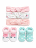 5-Piece Baby Headband & Socks Set – Soft Newborn Girl Accessories Gift Pack