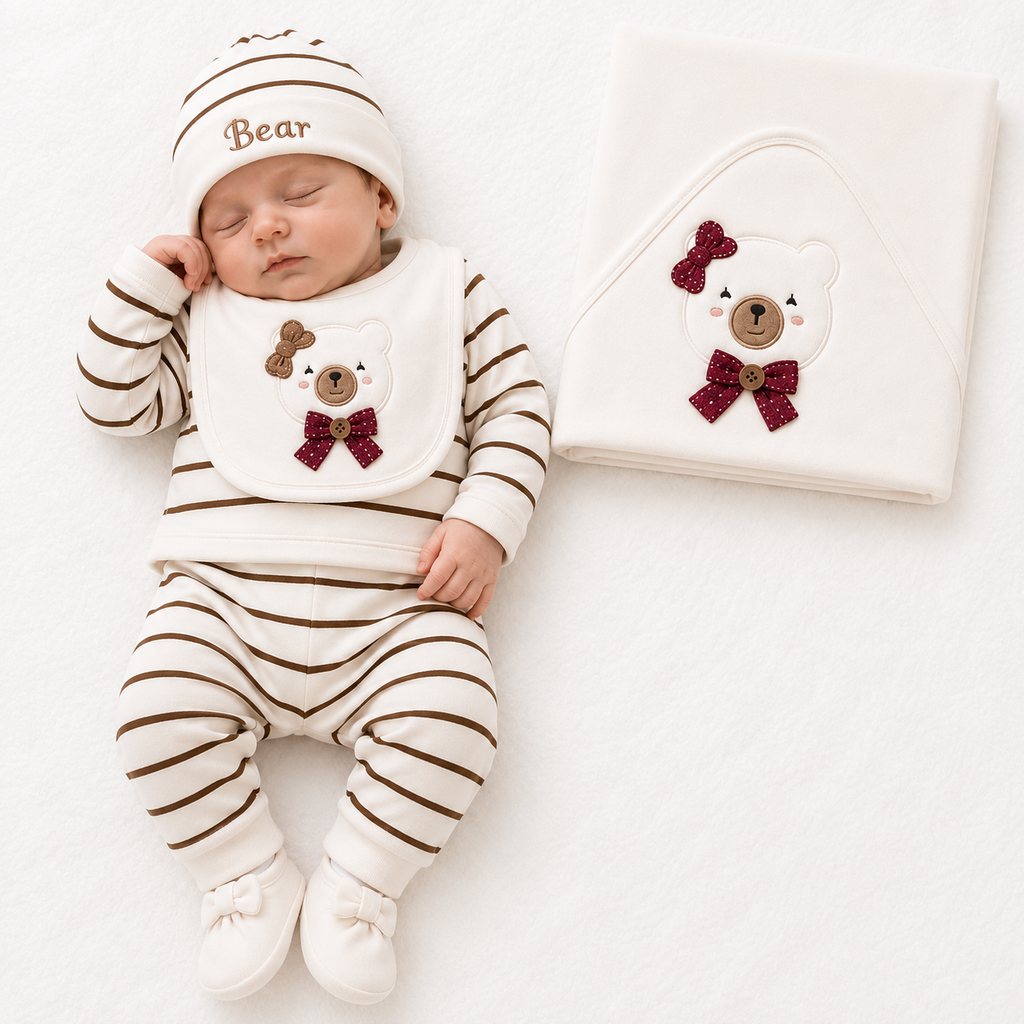 MiniMora Red Bear 7-Piece Newborn Baby Gift Set 🎀