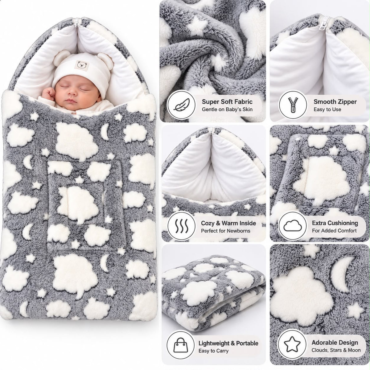 CloudDream™ Luxury Baby Nest — Cozy Comfort Cocoon Bed Set (Grey)