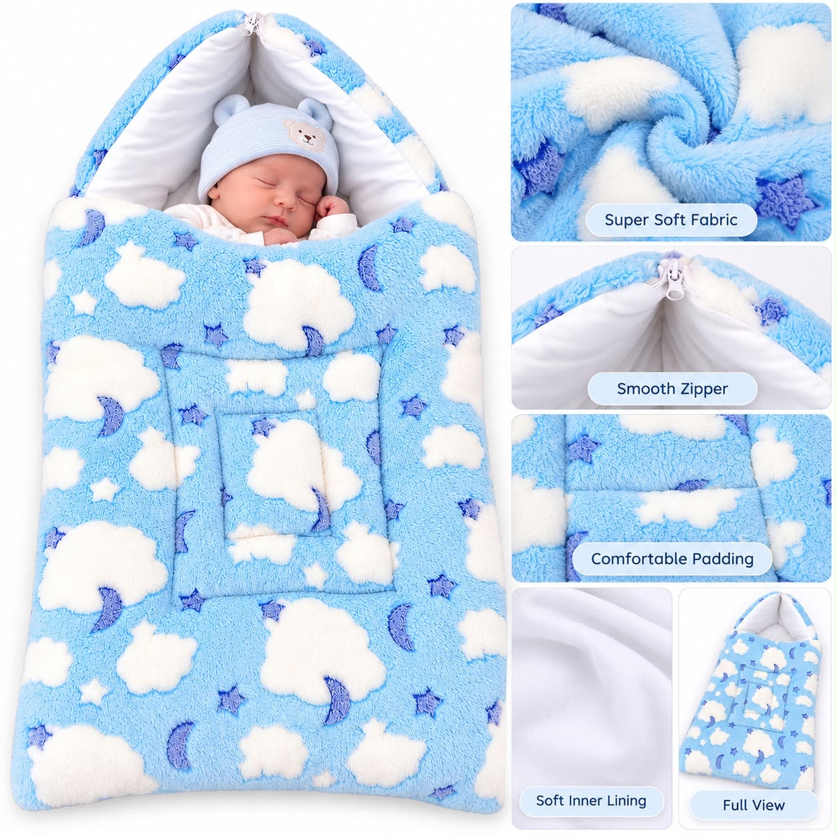 CloudDream™ Luxury Baby Nest — Cozy Comfort Cocoon Bed Set (Blue)