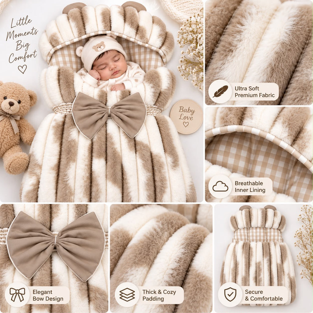 The Signature Luxe Baby Carry Nest - Premium Baby Bedding Set (Beige-White) 0-6 months