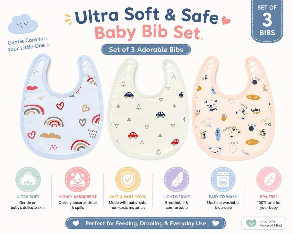 Ultra Soft Baby Bib Set of 3 - Medium
