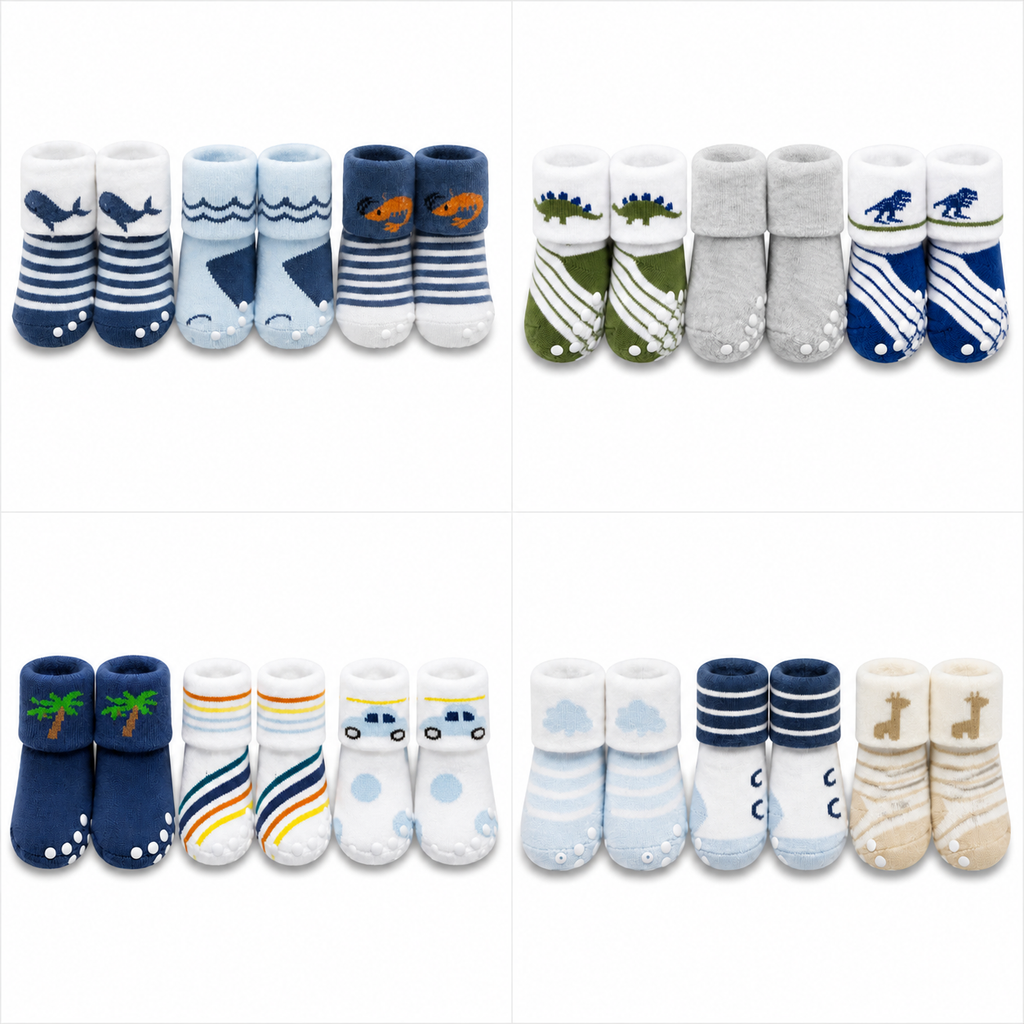 3-Pair Baby Anti-Slip Socks Set – Soft Newborn Grip Socks for BOYS