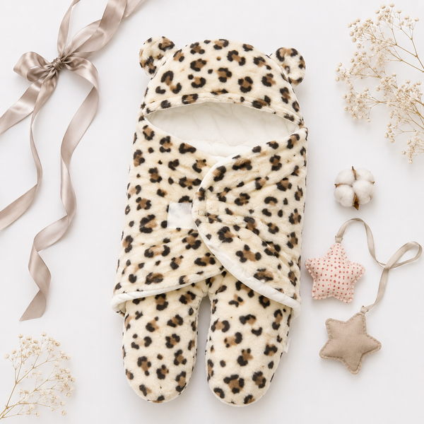 Premium leopard Hooded Baby Swaddle + Romper