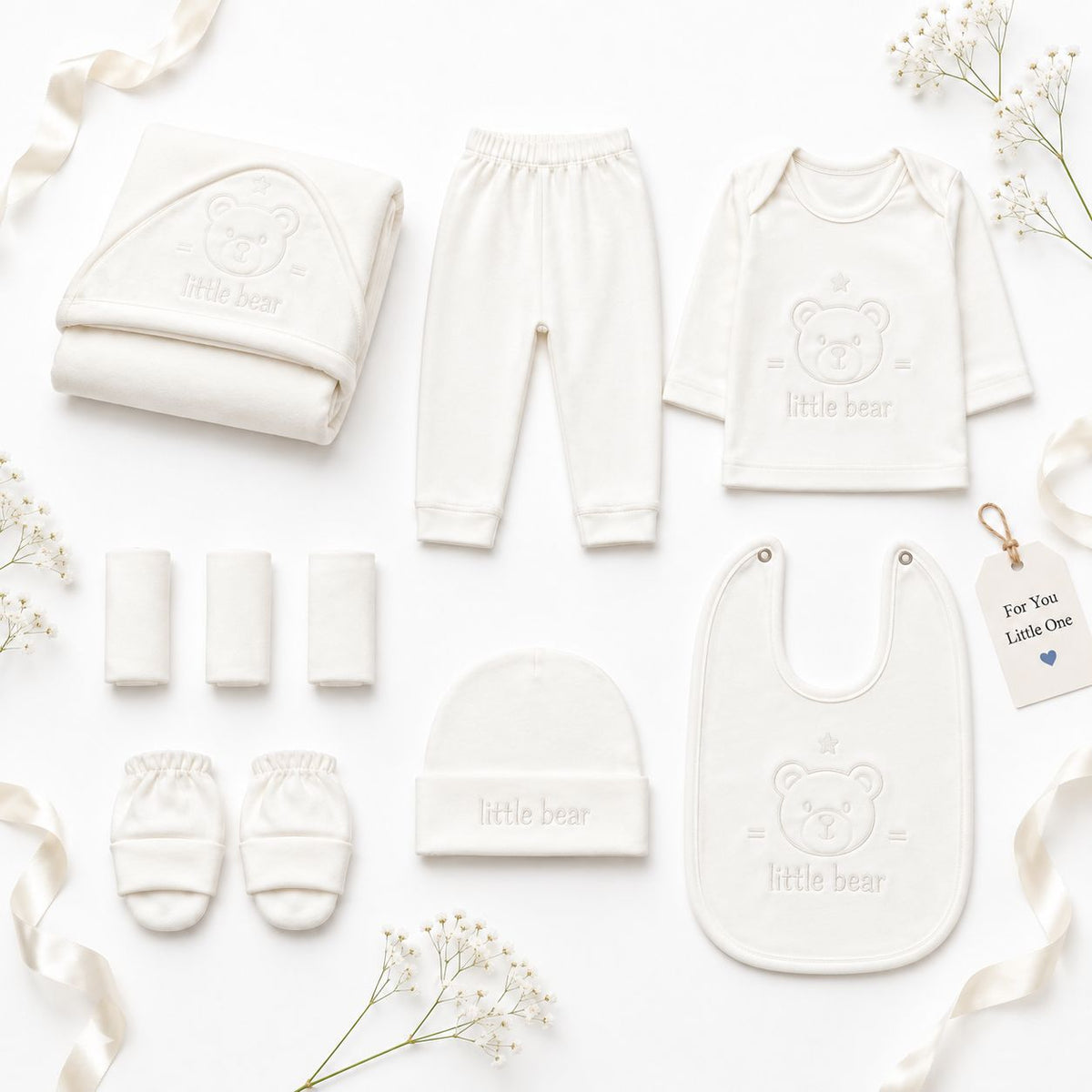 Little Bear 10-Piece Newborn Baby Gift Set WHITE Winter Collection